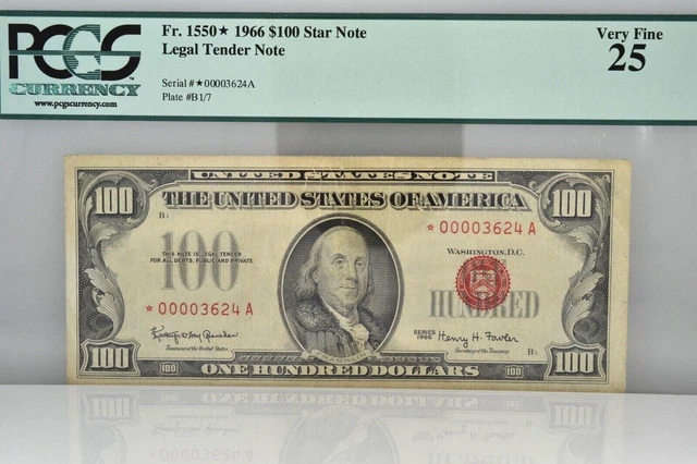 $100 1966 Legal Tender Star Note FR. 1550 PCGS 25 Very Fine