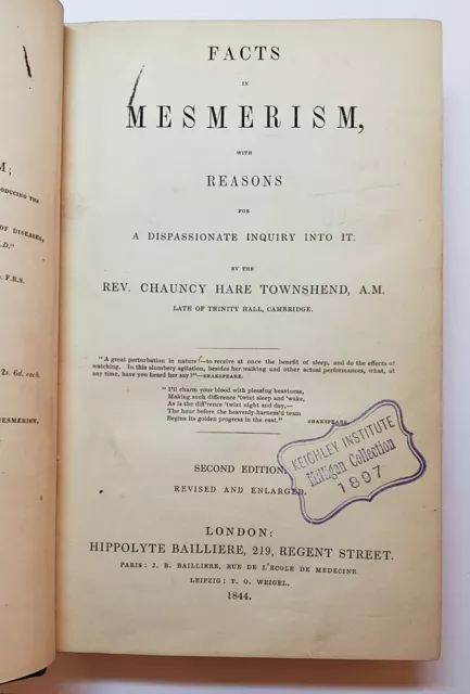Antique Book / Facts In Mesmerism / Rev. Chauncey Hare Townshend 1844  Rare