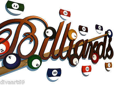 Billiards Sign, wall hanging,sculpture, game room, wall decor with  7 balls