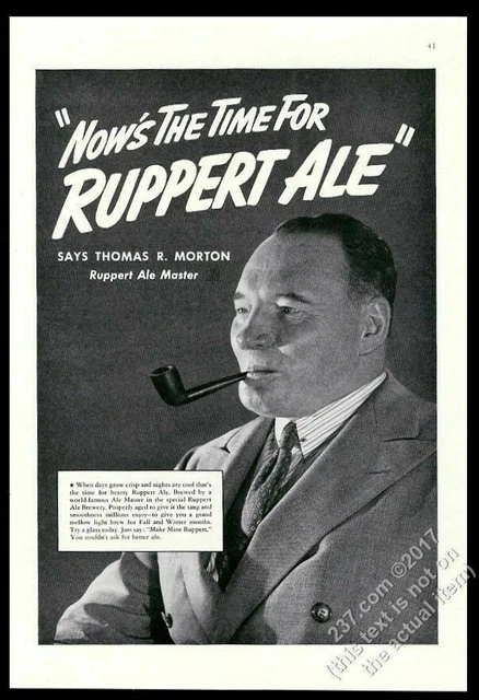 1941 Ruppert Birra Brew Master Thomas R Morton Foto Vintage Stampa Ad