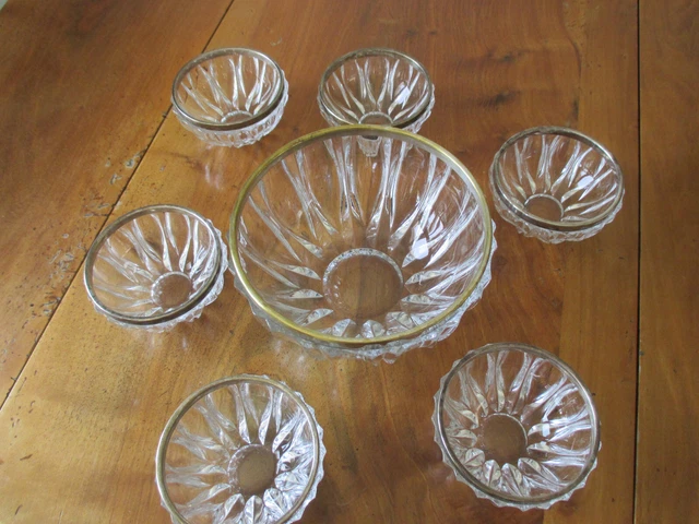 Service Salade De Fruits Vintage 10 Coupes Verre Perlé - Motif Pomme