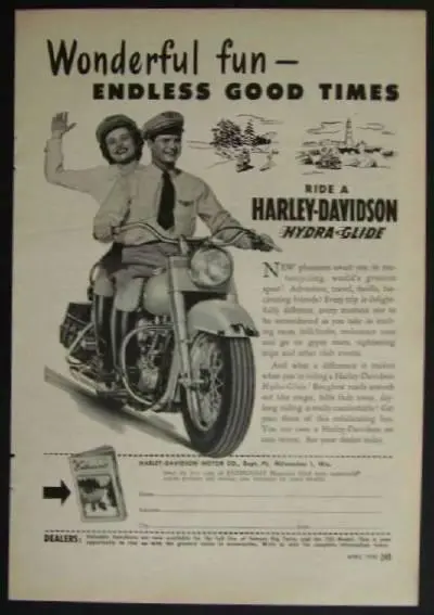 Harley Davidson 1950 *Wonderful Fun - Endless Good Times* de colección anuncio de motocicleta