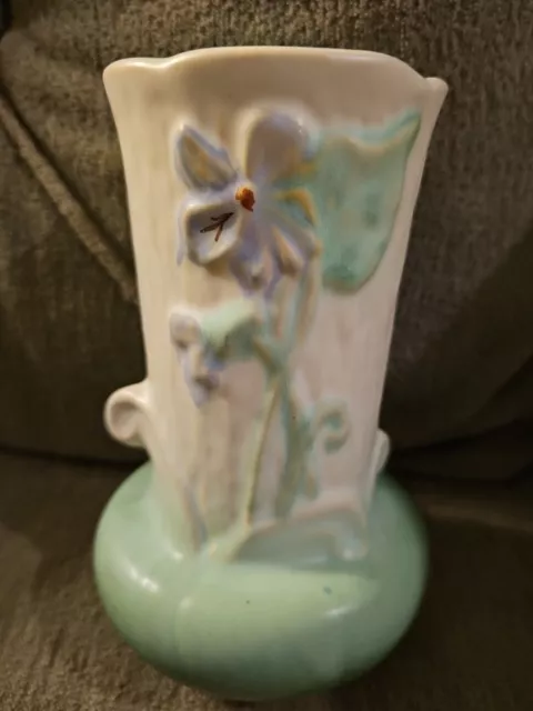 Antique 1920's Weller art pottery vase green violets Flowers