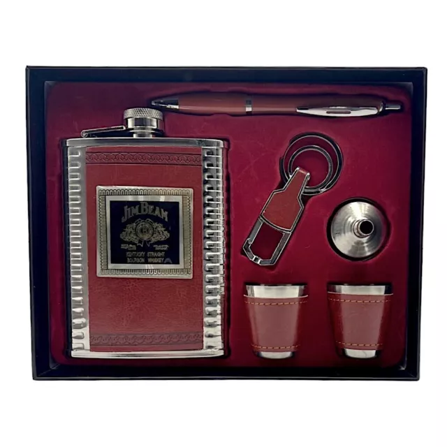 Jack Daniels Hip Flask, Shot Glass, Opener and Pen Gift Set Stainless Steel 8oz