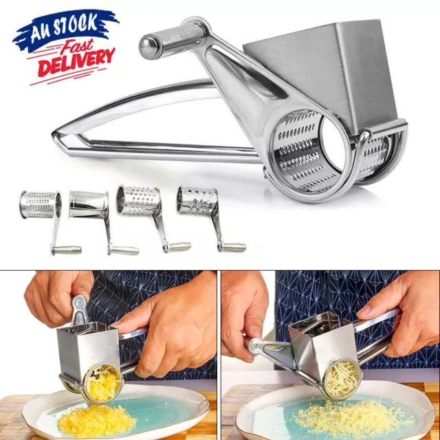 4 Set Hand Held Stainless Steel Cut Rotary Cheese Grater Slicer Multifunction AU