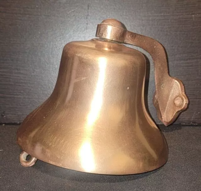 Vintage Antique Solid Brass Wall Hanging Dinner Bell 4.5" tall and 4 3/4 wide