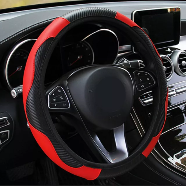 Universal 15" Leather Car Steering Wheel Cover Anti-slip Auto Accessories Black
