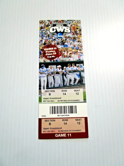 6/19/2009 CWS College World Series Game # 11 LSU v Arkansas Full Unused Ticket