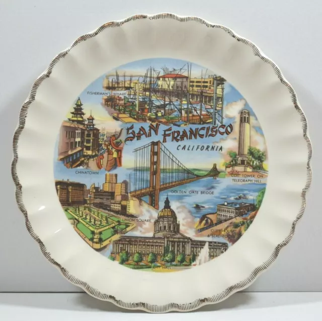 Souvenir Plate SAN FRANCISCO Illustrated With Gold Gilt Trim Vintage 7 1/4"