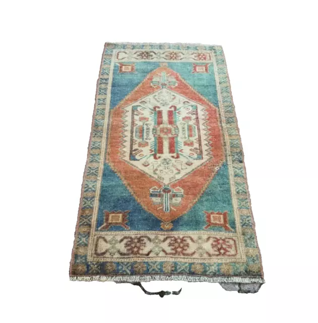 oriental pale green and orange turkish rug 1.7 x 3.4 Feet boho carpet