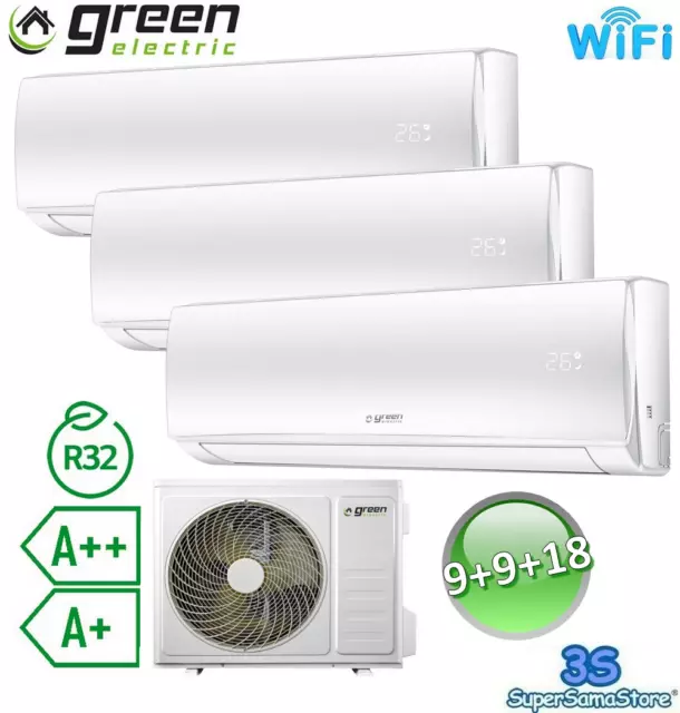 3S Climatiseur Green Electric Wifi R32 9000+9000+18000 Btu Inverter Trial Split