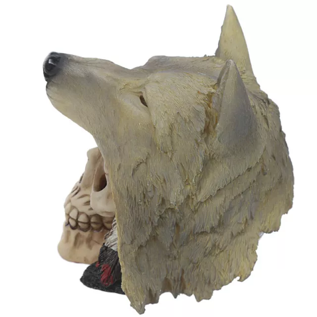 Skulls Decoration Figurine Gift Gothic Fantasy Skull with Wolf Head Ornament 3
