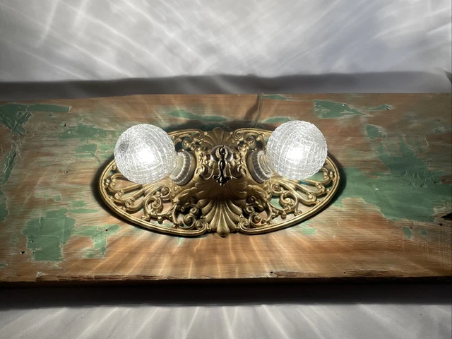 Antique Vtg Art Deco Victorian Flush Mount Ceiling or Wall Fixture 2 Bulb Vanity 5