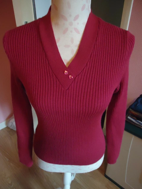 PULL TISSAIA .COTES Fines l En V. Taille 38.Coloris Fushia EUR 6 00 PicClick FR