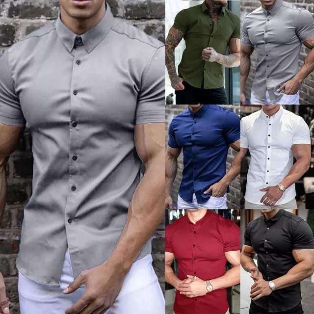 Men's Short Sleeve Button Down Shirts Casual Slim Fit T-Shirt Formal Tops Blouse