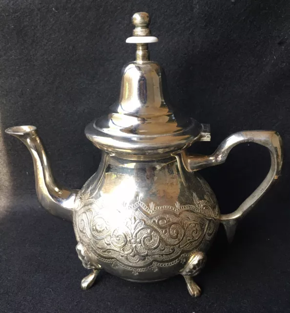 Decorative MOROCCAN Hand Made Silverplate Footed Ornate Teapot EXQUISITE DESIGN