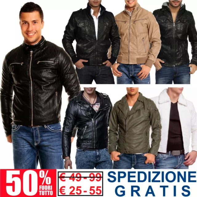 Giacca in Pelle da Uomo Giubbino Corto Giubbotto di Ecopelle Moda per Biker Moto