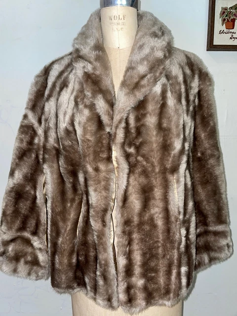 Vintage 50'S Sears Lovely!! Tan Taupe Faux Fur Stole Wrap Scarf Capelet Cape