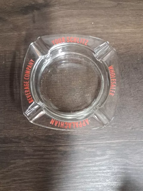 Vtg SCHLITZ Glass Ashtray "Your Schlitz Whoesaler Appalachian Beverage Company"