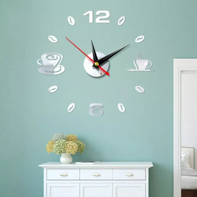 Reloj De Pared De Tazas De Café Analógico 3D Decoración Cocina Autoadhesivo DIY 3