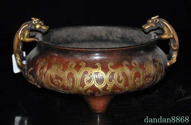 China purple bronze 24k gold Gilt Feng Shui animal beast Incense burner Censer