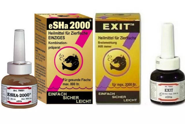 eSHa 20 ml 2000 + 20 ml EXIT Zierfisch Heilmittel Pünktchen 18 Krankheiten