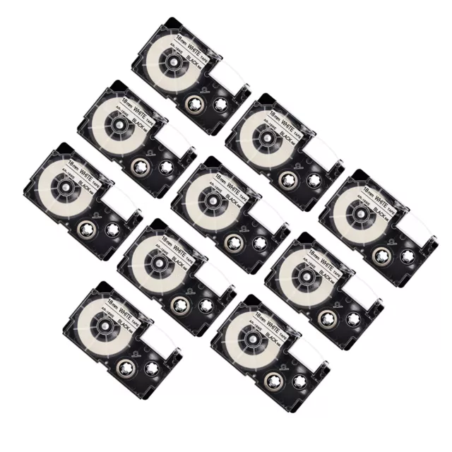 10PK For Casio Label Maker Black on White XR18WE XR-18WE EZ Cartridge Tape 3//4"