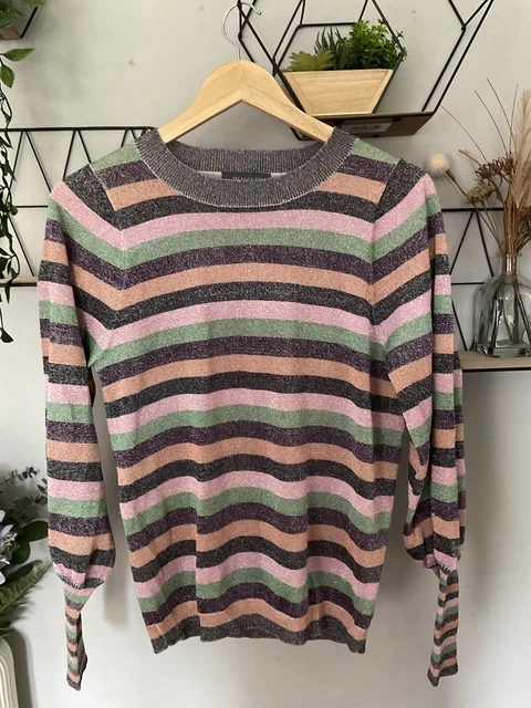 WYSE LONDON Striped Sparkle Lurex Jumper Size 1 UK 8 10 Glitter Stretch Festive