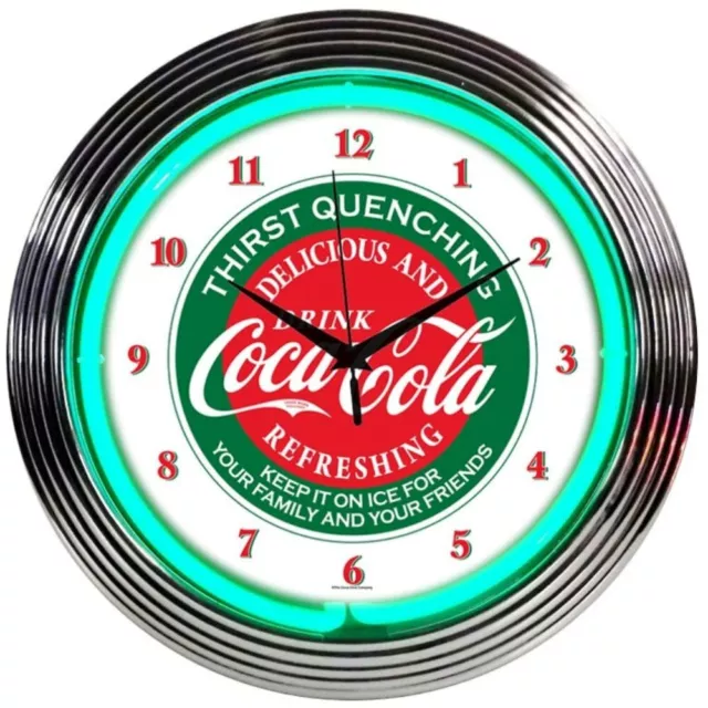 Coca-Cola Evergreen Neon Clock Coke Gameroom Basement Mancave Wall Art Decor
