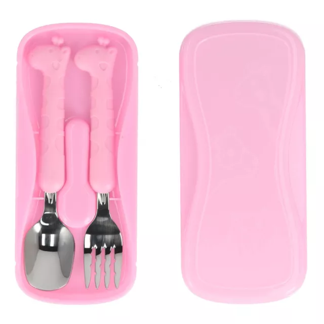 HG 2PCS/Set Fork Spoon 304 Stainless Steel Kid Tableware Pink Portable Cute✿