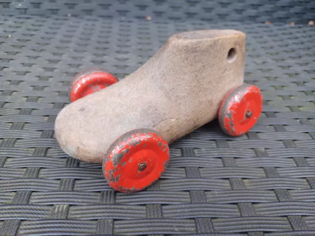 Vintage wooden childs shoe tree toy car