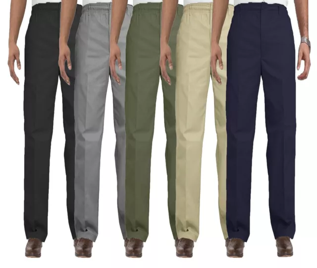 Men`s Elasticated Waist Work Casual Plain Rugby Cotton Trousers Pants Big Size