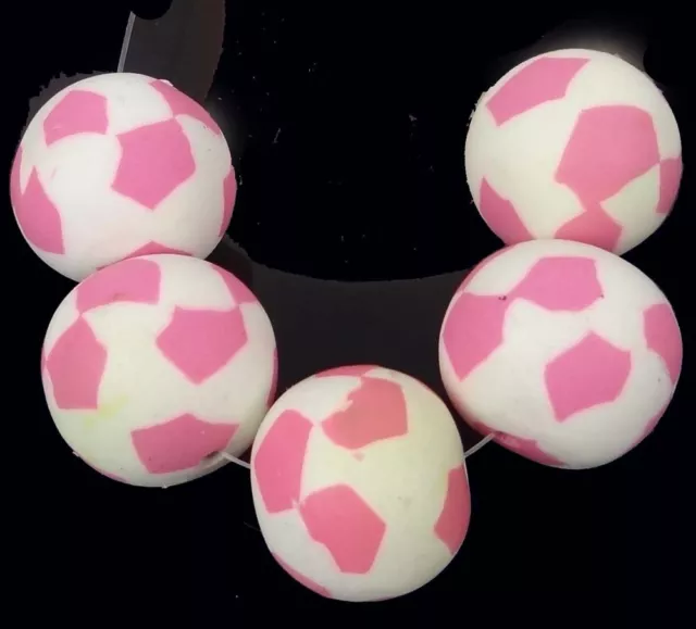 5 Handmade Polymer Clay Round Pendant Beads - Pink Mosaic 19-20mm