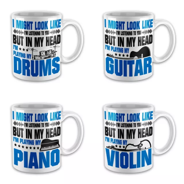 In My Head I'm Playing My (Instrument) Funny Novelty Music Gift Mug - Blue