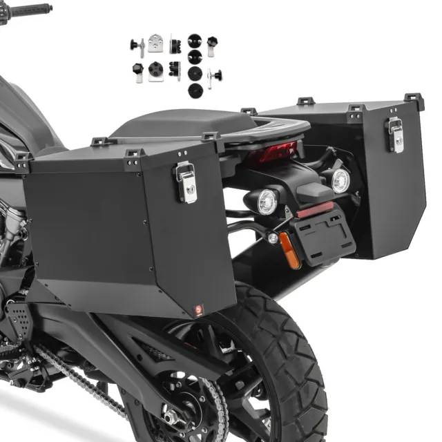 Alukoffer Motorrad Set Bagtecs Atlas 36-41L + Anbausatz für Kofferträger schwarz
