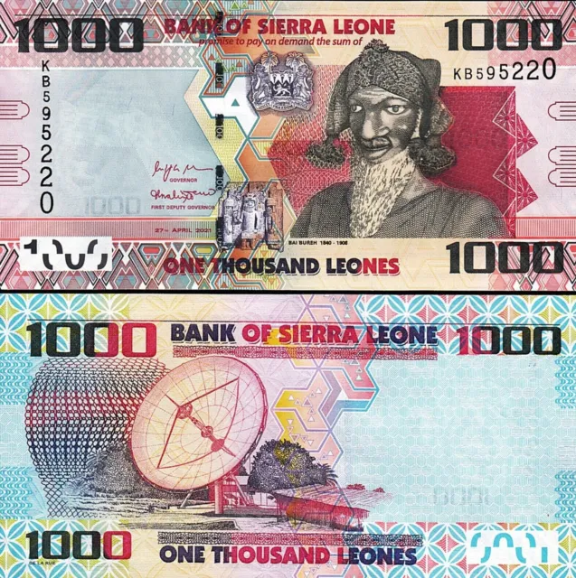 Banknote - 2021 Sierra Leone, 1000 Leones P30g UNC, Bai Bureh (F) Satellite dish