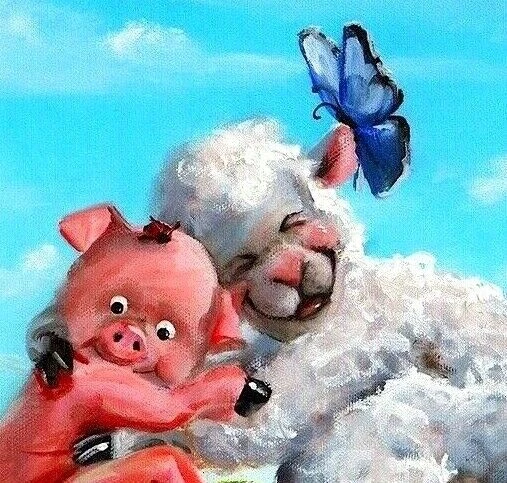 Pig Sheep Art Nursery Print 8 x 10 "SOW IN LOVE WITH EWE" Farm Folk Kids C Togel