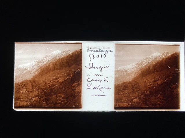 SHIGAR HIMALAYA PLAQUE VERRE 45x107 VUE STEREOSCOPIQUE VERASCOPE RICHARD