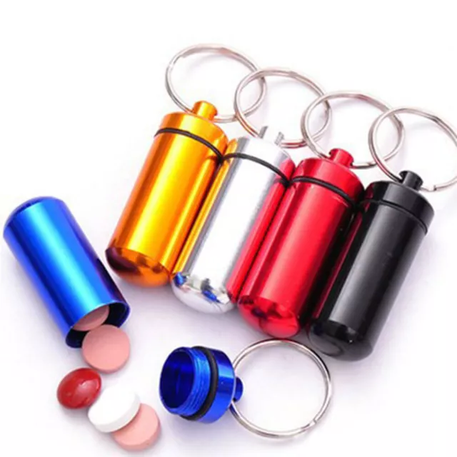 Wasserfest Metall Medicine Pillendose Etui Flasche Halter Behälter Keychain☀