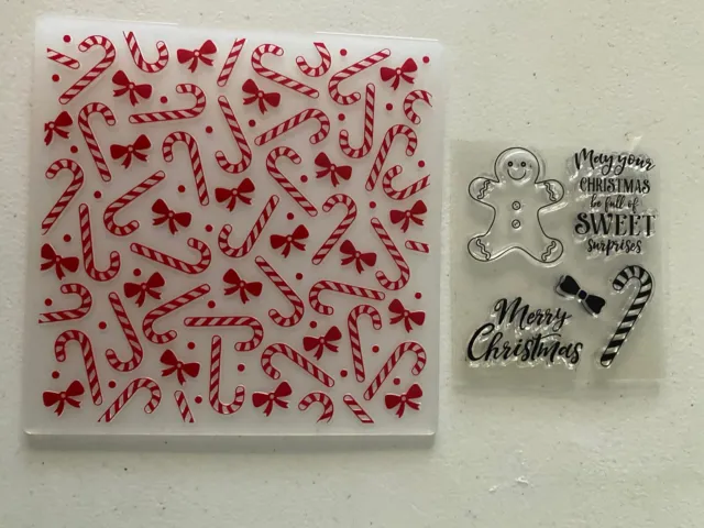Christmas Cane Embossing Folder And A Small Set Of Christmas Themed Stamps