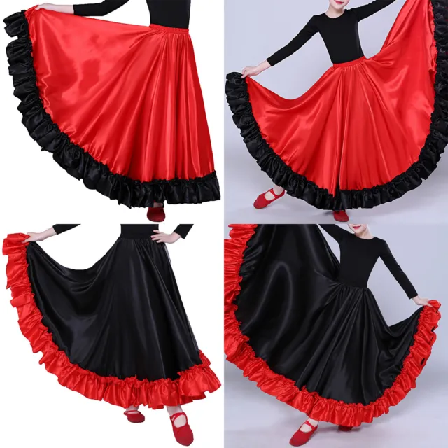 Girls Dance Skirt Flowy Belly Dancewear Swing Satin Outfit Modern Clothes Maxi