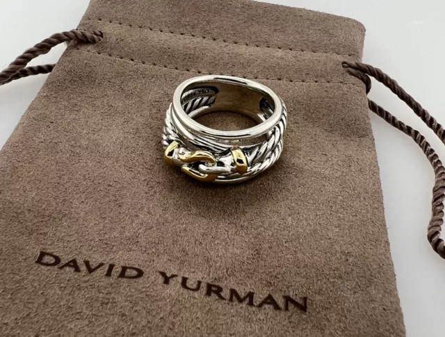 David Yurman .925 Sterling Silver & 18K/750 Yellow Gold Buckle Crossover Ring