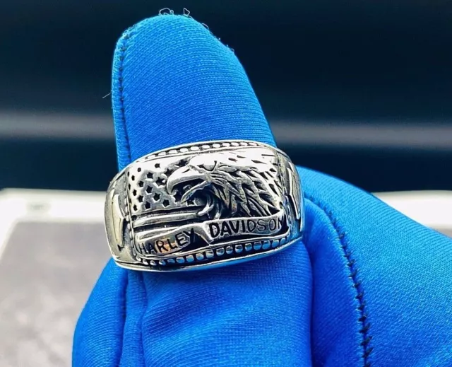 Harley Davidson Eagle Design Motorcycle Biker 925 Sterling Silver Ring Gift Him