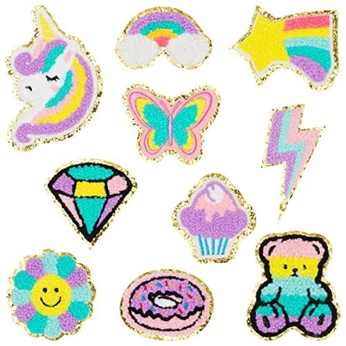 10Pcs Colorful Chenille Iron on Patches, Kids Iron on Knee Patches Cute
