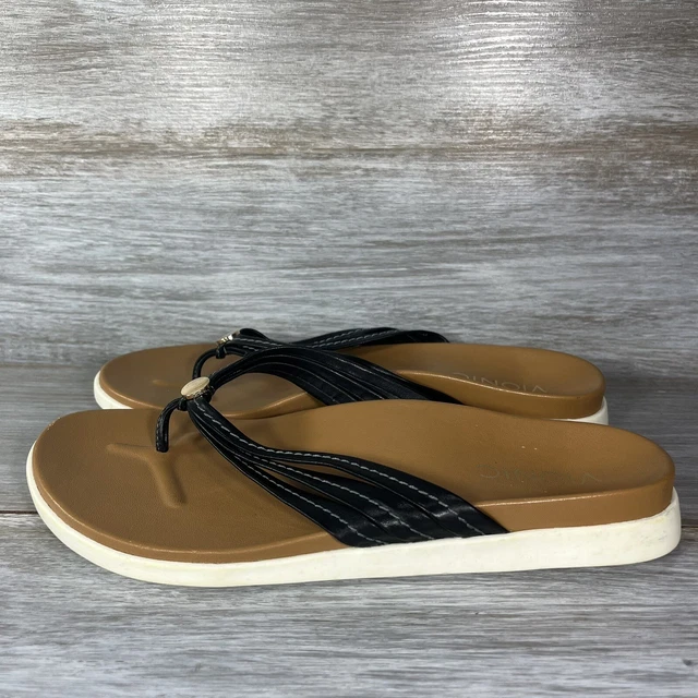 Vionic Womens Catalina Black Leather Open Toe Slip On Thong Sandals Size 8