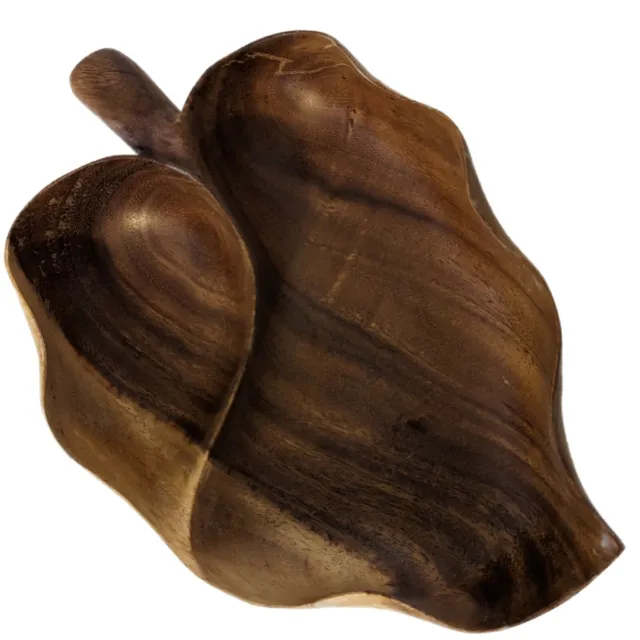 Vintage Leaf Shape . Monkey Pod Wood Divided Bowl