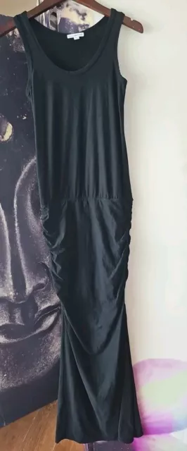 Standard James Perse Black Horizon Ruched Stretch-Cotton Jersey Midi Dress sz 2