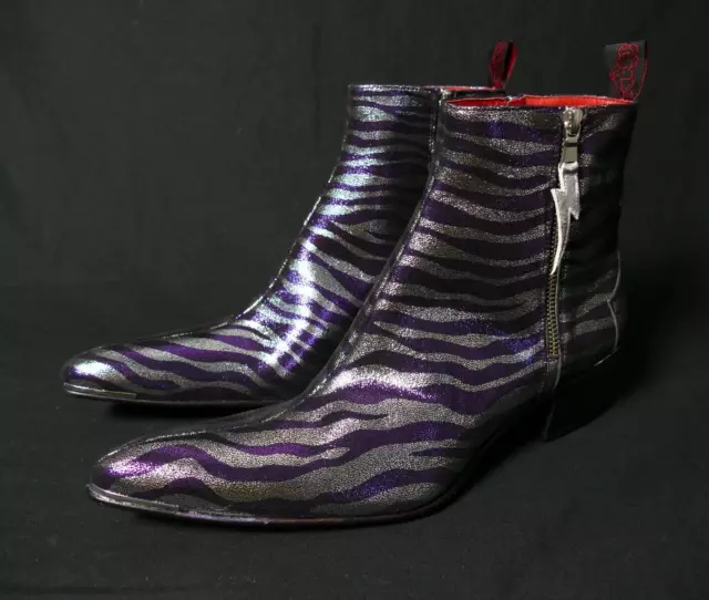 JEFFERY-WEST 'MUSE' Metallic Animal Stripe SYLVIAN Glam Rock Zip boot UK 8