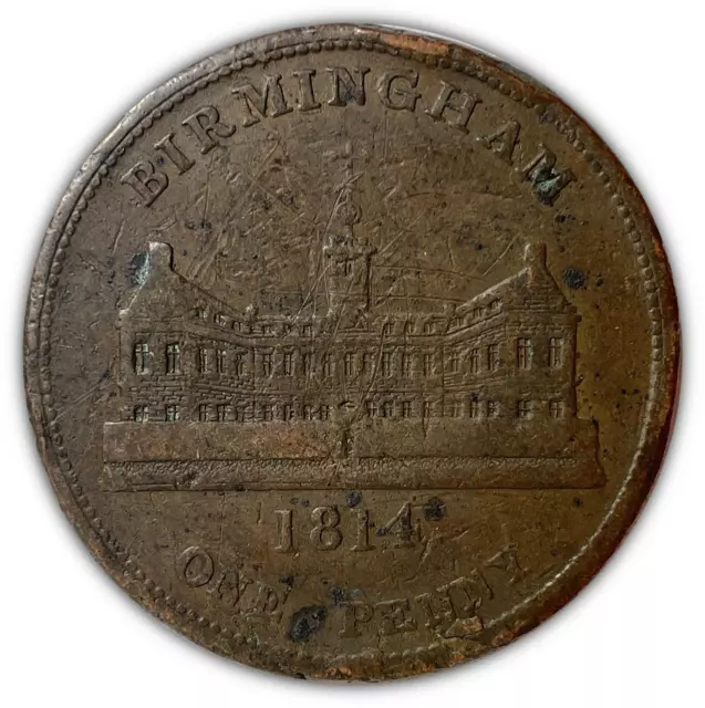 1814 Birmingham Workhouse One Penny Token Very Fine VF Coin #1383