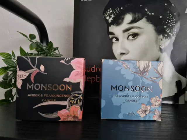 Bundle Monsoon Amber & Frankincense Seaspray & Cotton Candle 2 x  180G New